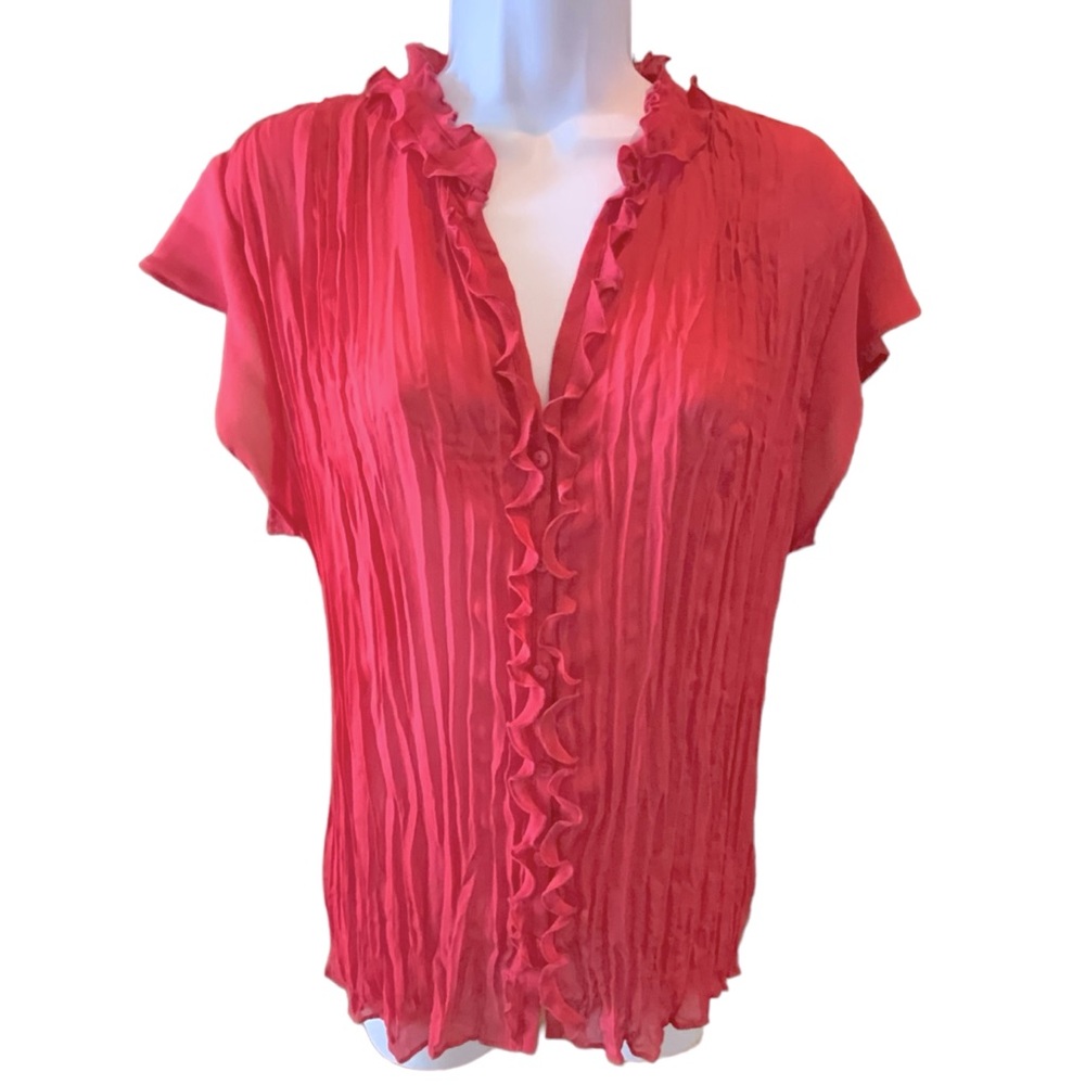 Worthington Ruffled Button-Down Top in Bright Pink Women’s XL